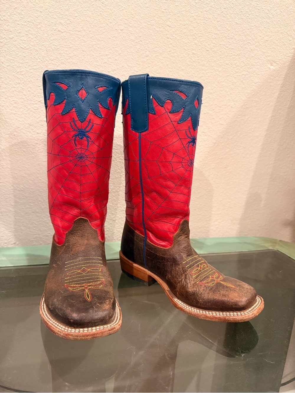 Olathe Boot Co. Kids Red and Blue Spider Web Western Boots